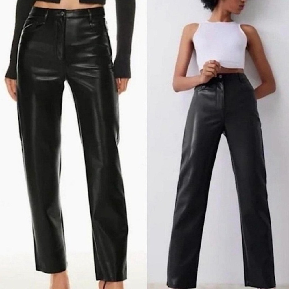 Babaton Aritzia Command Vegan Leather Black High Rise Trousers SIZE 4